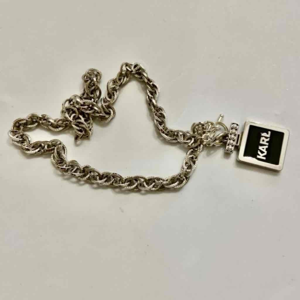 Karl Lagerfeld Silver Tone 18-inch Necklace with Black Perfume Bottle Pendant