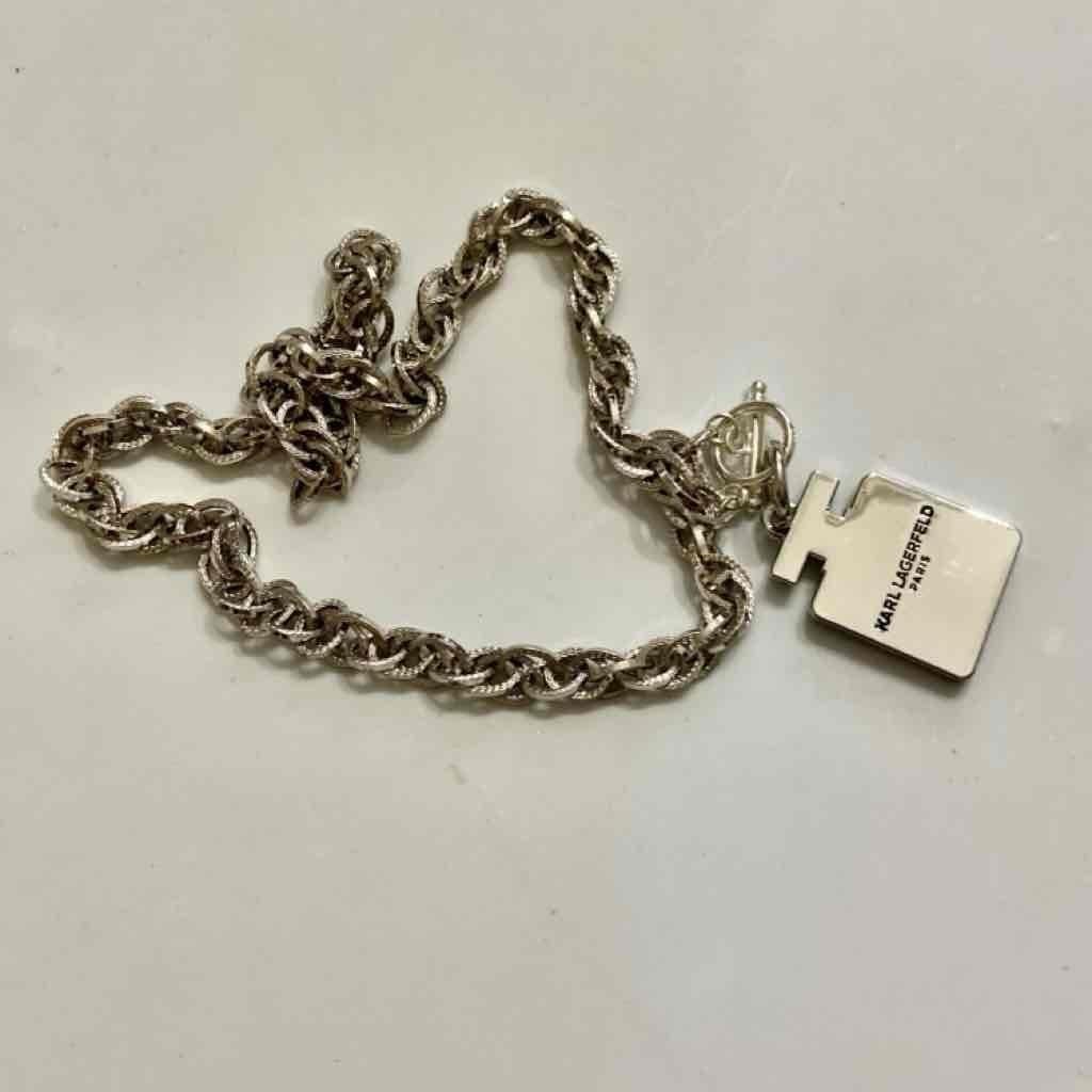 Karl Lagerfeld Silver Tone 18-inch Necklace with Black Perfume Bottle Pendant