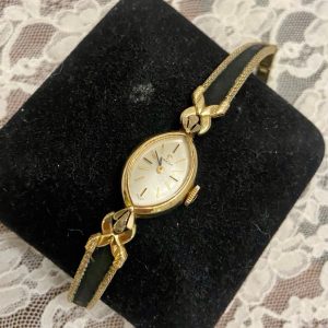 Omega 10KGF Yellow Gold-Black Band Mechanical Ladies Watch