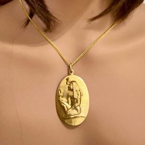 Vintage Egyptian Pharaoh Gold Filled Cameo with 18in Gold Tone Chain Necklace