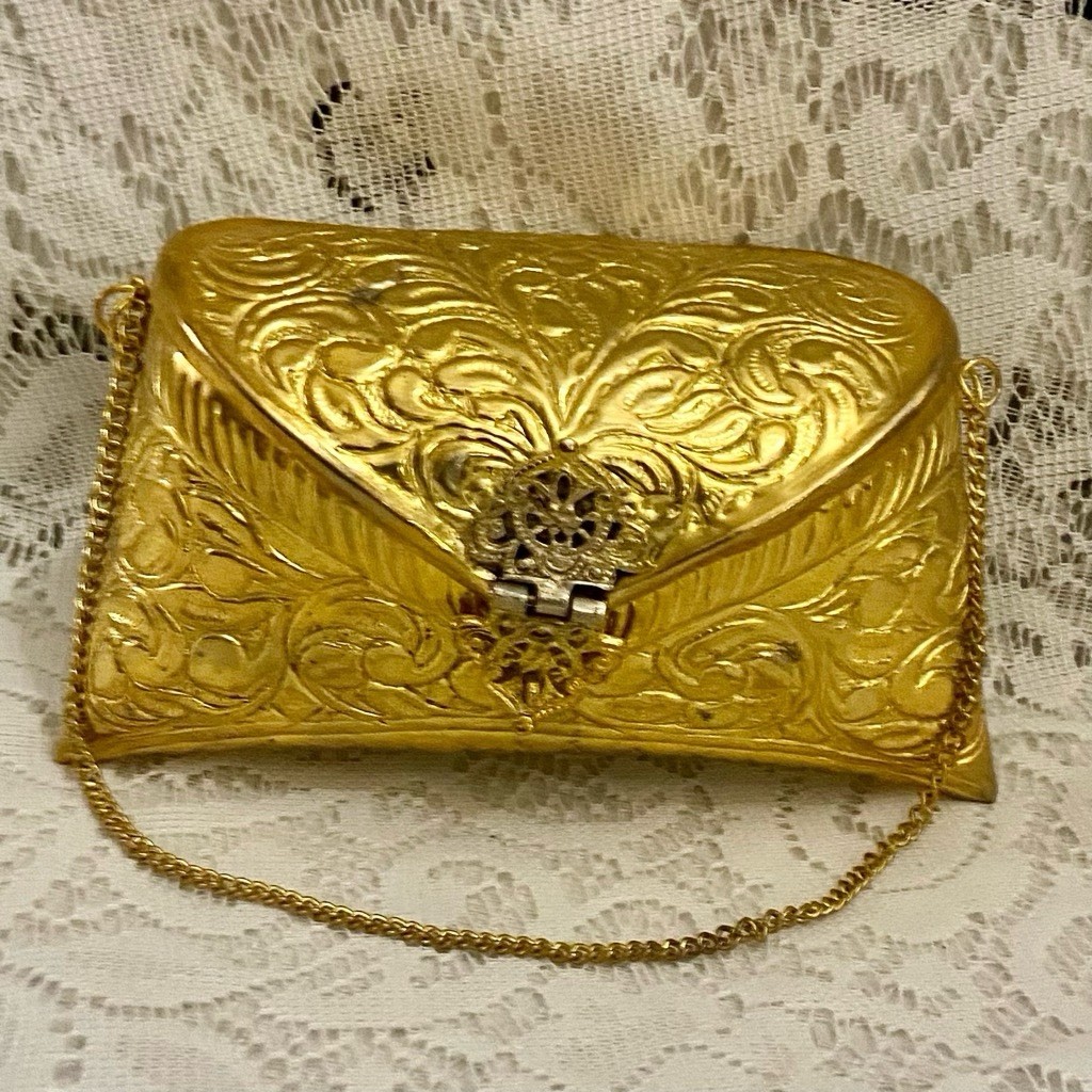 Antique-Art Deco Elegant Brass Purse- Shoulder Bag 6.5in x 3.5in x 3in