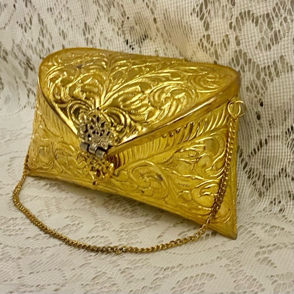 Antique-Art Deco Elegant Brass Purse- Shoulder Bag 6.5in x 3.5in x 3in