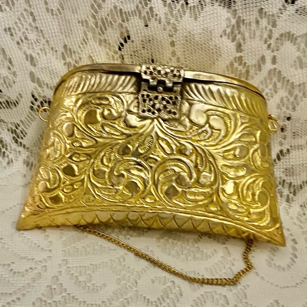 Antique-Art Deco Elegant Brass Purse- Shoulder Bag 6.5in x 3.5in x 3in