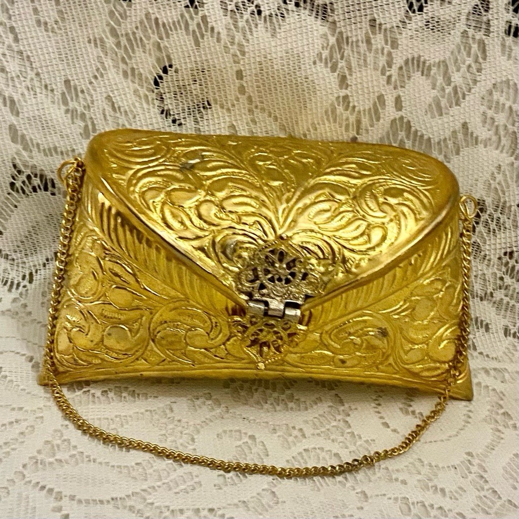 Antique-Art Deco Elegant Brass Purse- Shoulder Bag 6.5in x 3.5in x 3in