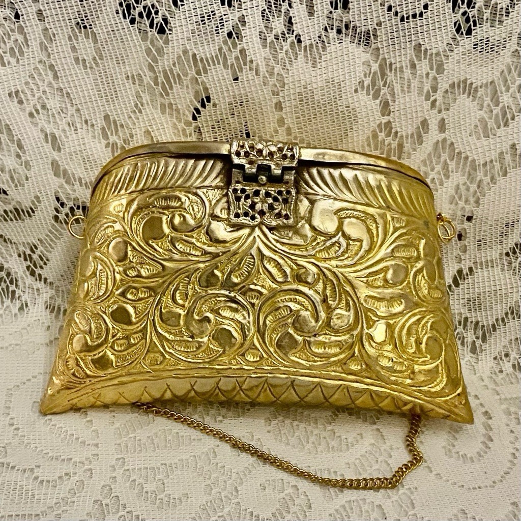 Antique-Art Deco Elegant Brass Purse- Shoulder Bag 6.5in x 3.5in x 3in