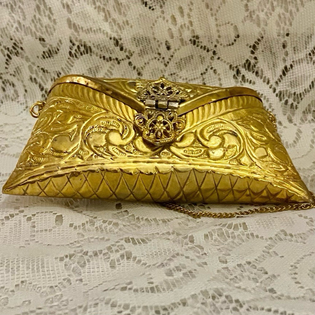 Antique-Art Deco Elegant Brass Purse- Shoulder Bag 6.5in x 3.5in x 3in