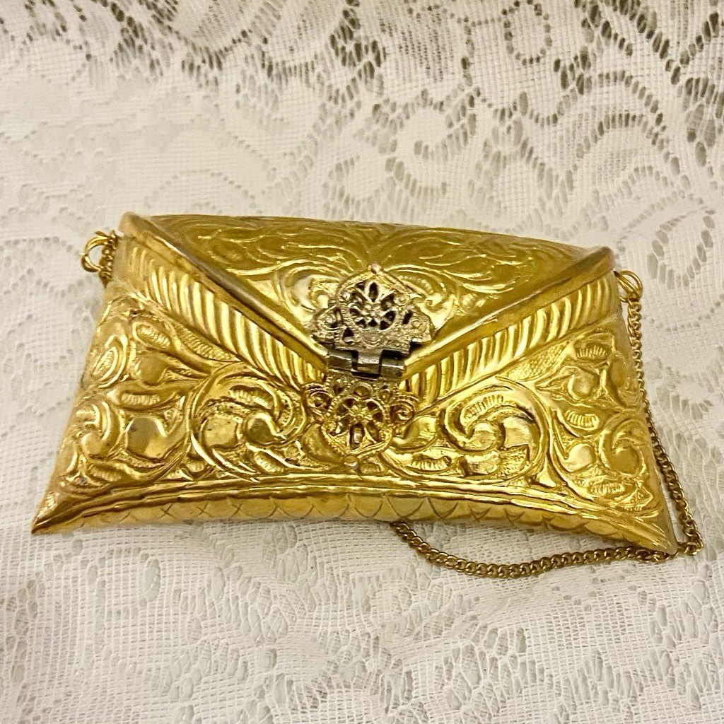 Antique-Art Deco Elegant Brass Purse- Shoulder Bag 6.5in x 3.5in x 3in