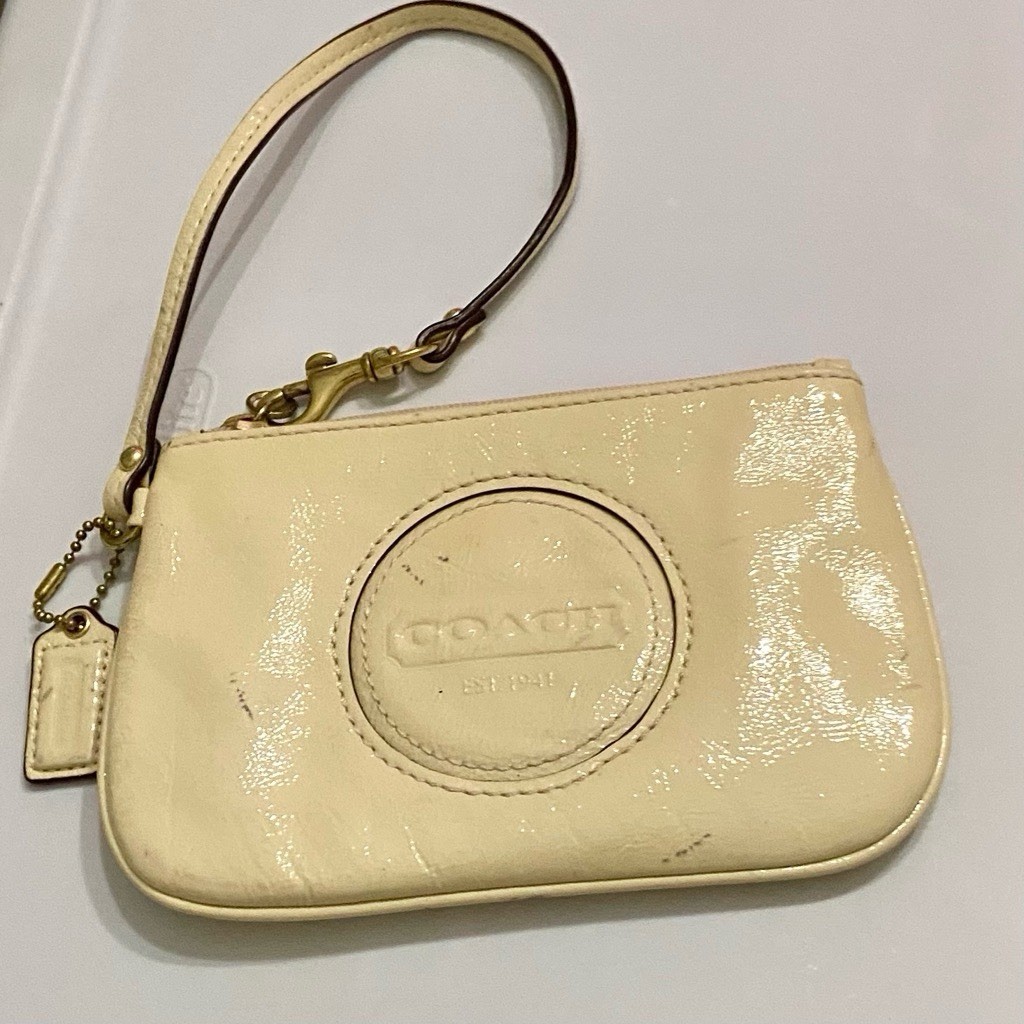 Coach Cream Patent Leather Wristlet