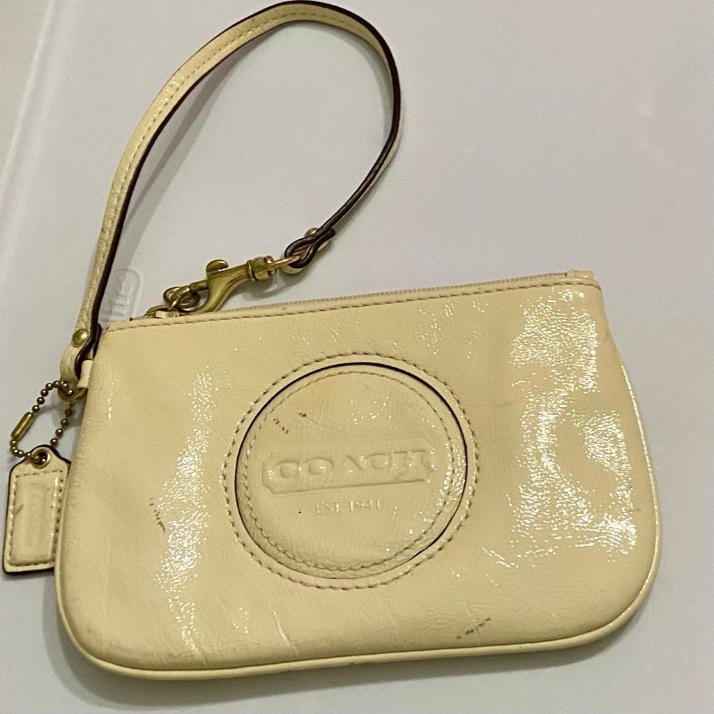 Coach Cream Patent Leather Wristlet