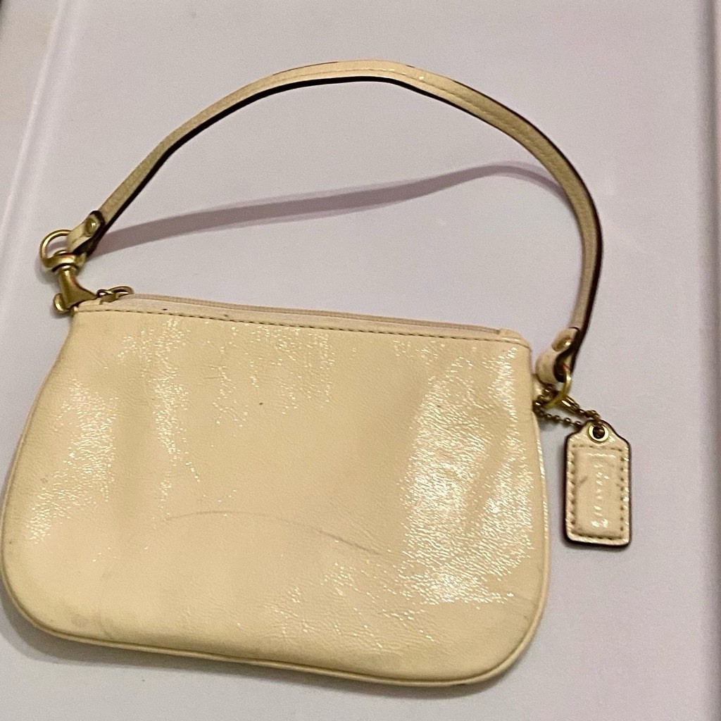 Coach Cream Patent Leather Wristlet