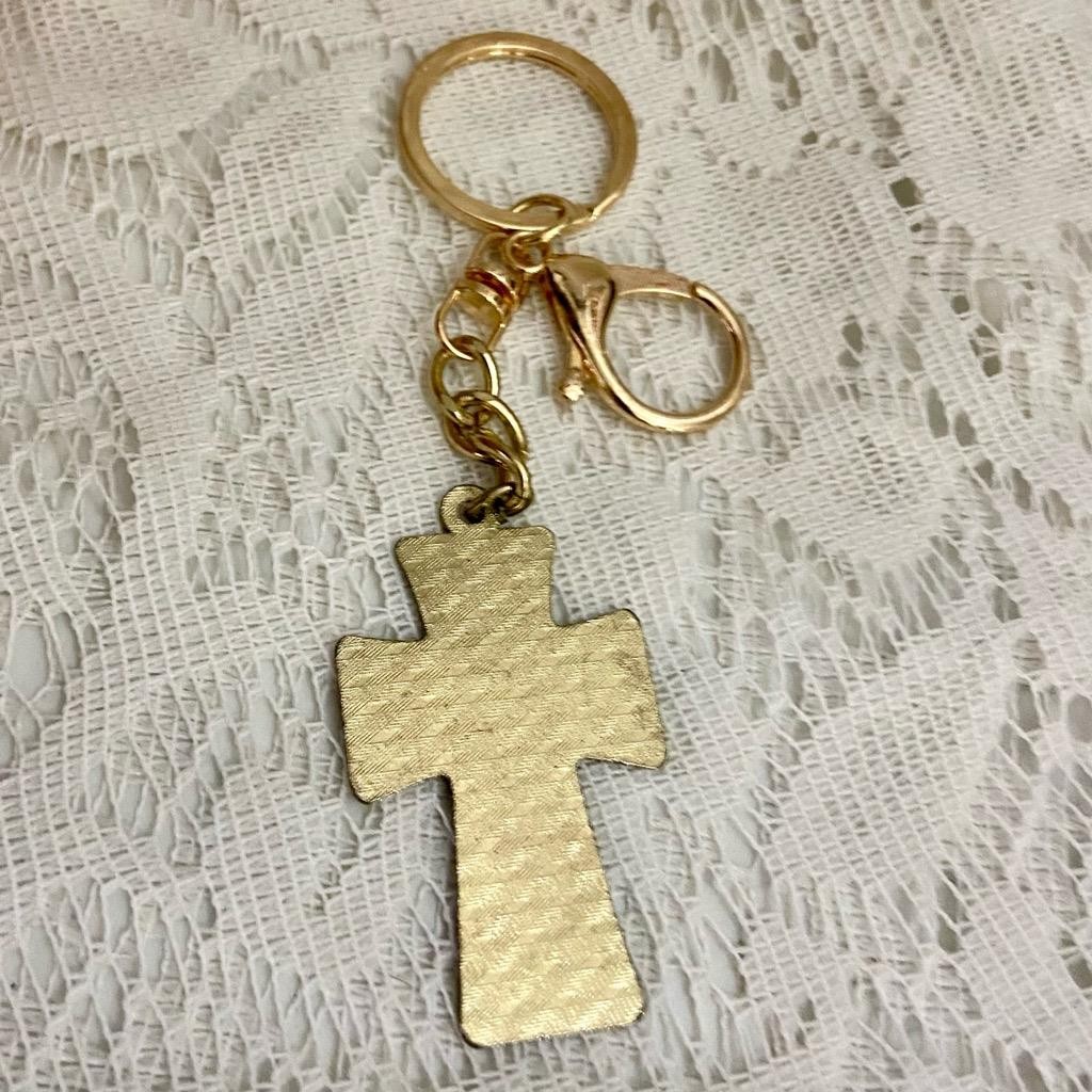 Gold Tone Cross Handbag Charm -Key Chain