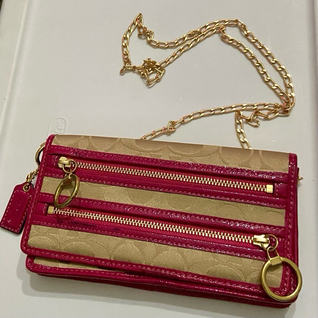 Coach Poppy Signature Khaki Jacquard Long Wallet-Crossbody 7in x 4in