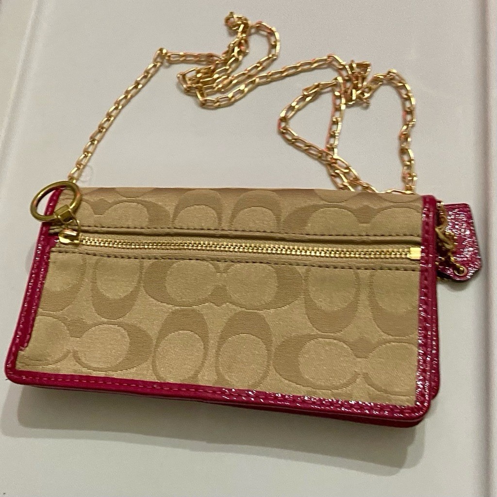 Coach Poppy Signature Khaki Jacquard Long Wallet-Crossbody 7in x 4in