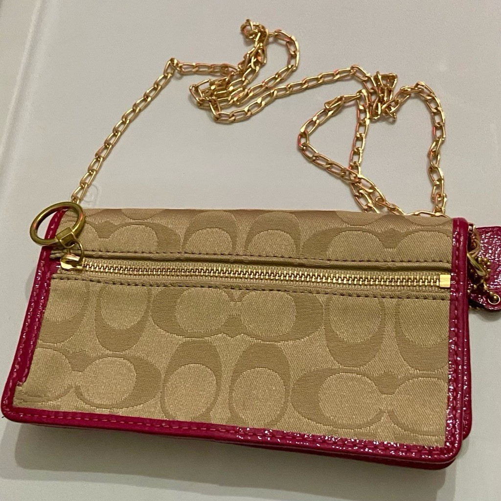 Coach Poppy Signature Khaki Jacquard Long Wallet-Crossbody 7in x 4in