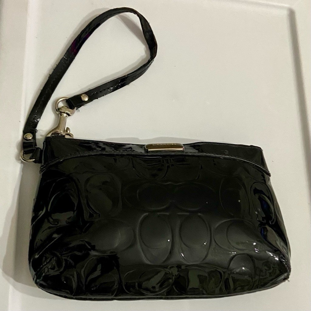 Coach Black Patent Signature Wristlet