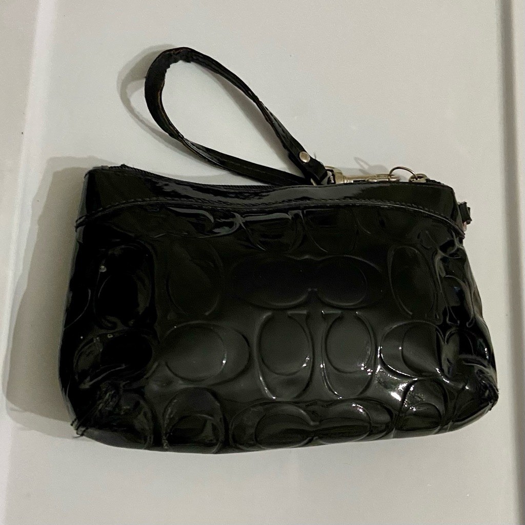 Coach Black Patent Signature Wristlet