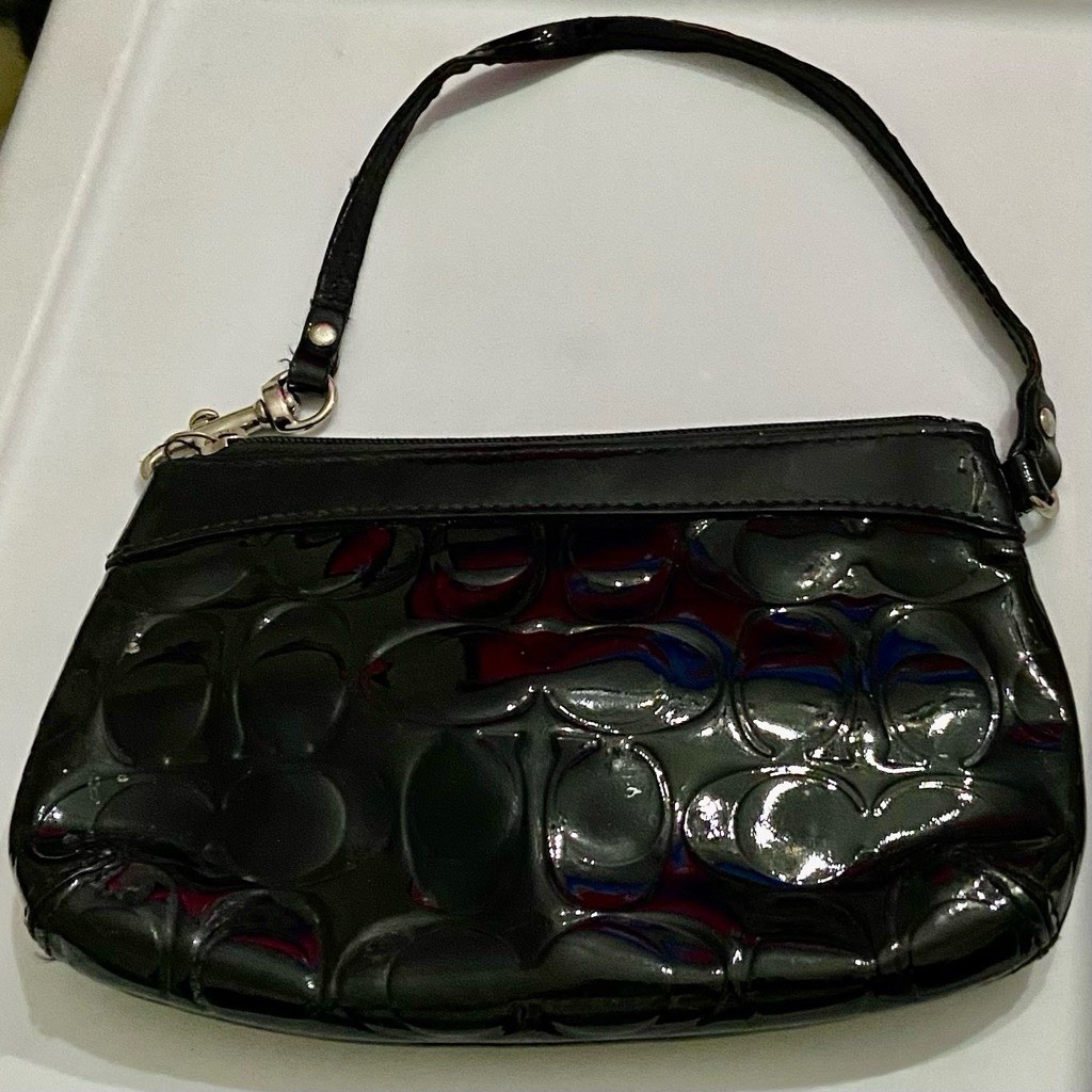 Coach Black Patent Signature Wristlet