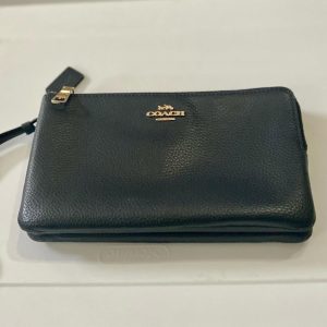 Coach Blue Black Double Zip Compartment Wristlet- 7.5in x 4.5in x 1.5in