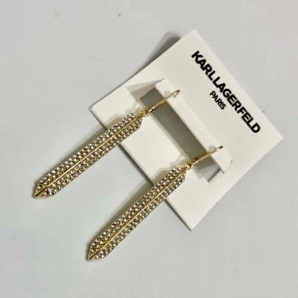 Karl Lagerfeld Gold with Rhinestones Dangling Pierced Earrings