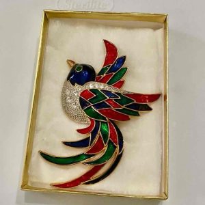 Vintage, Stunning Large Colorful Bird Brooch