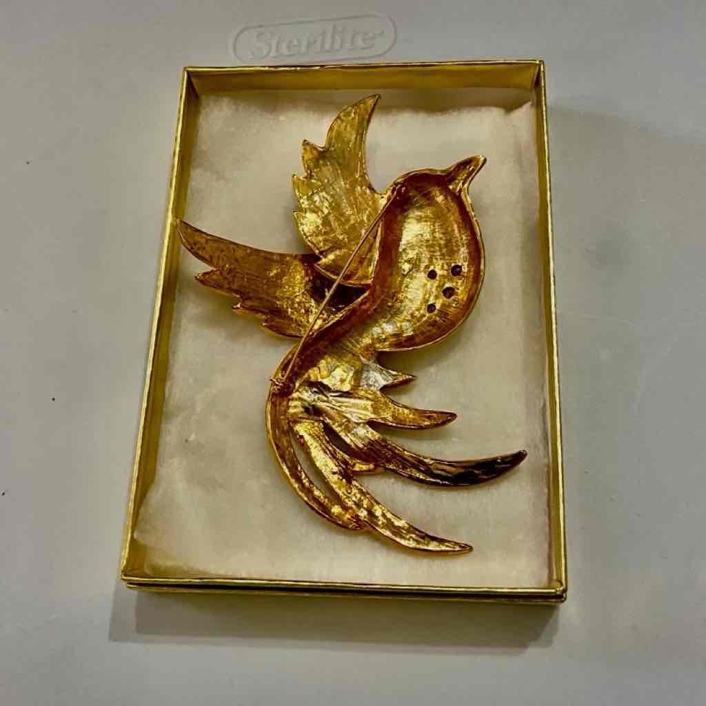 Vintage, Stunning Large Colorful Bird Brooch