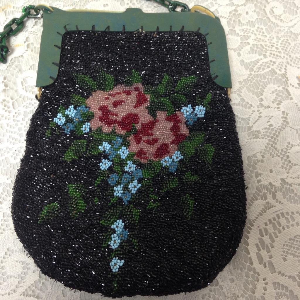 Antique, 1920s, Stunning, Multi color Beaded Evening Purse 9.5in x 7in