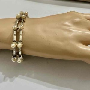 Vintage, Kramer, Rare Pearls, Baguette Crystals Silver Tone Bracelet