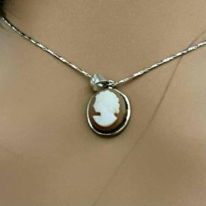 Antique Genuine Shell Cameo- Sterling Pendant w/ 16-inch 925 Chain Necklace