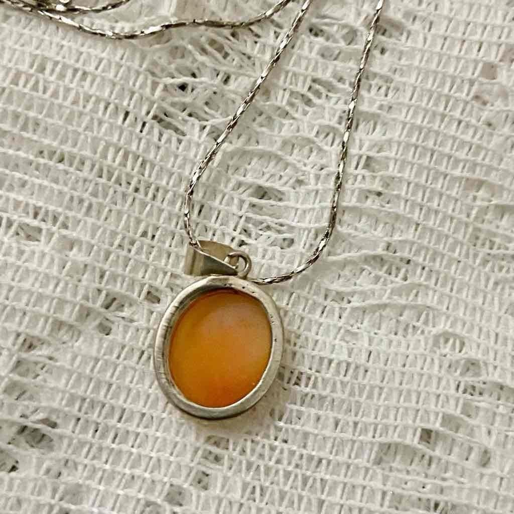 Antique Genuine Shell Cameo- Sterling Pendant w/ 16-inch 925 Chain Necklace