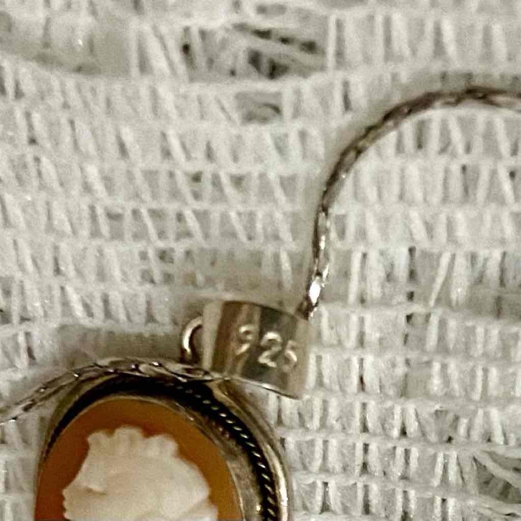 Antique Genuine Shell Cameo- Sterling Pendant w/ 16-inch 925 Chain Necklace