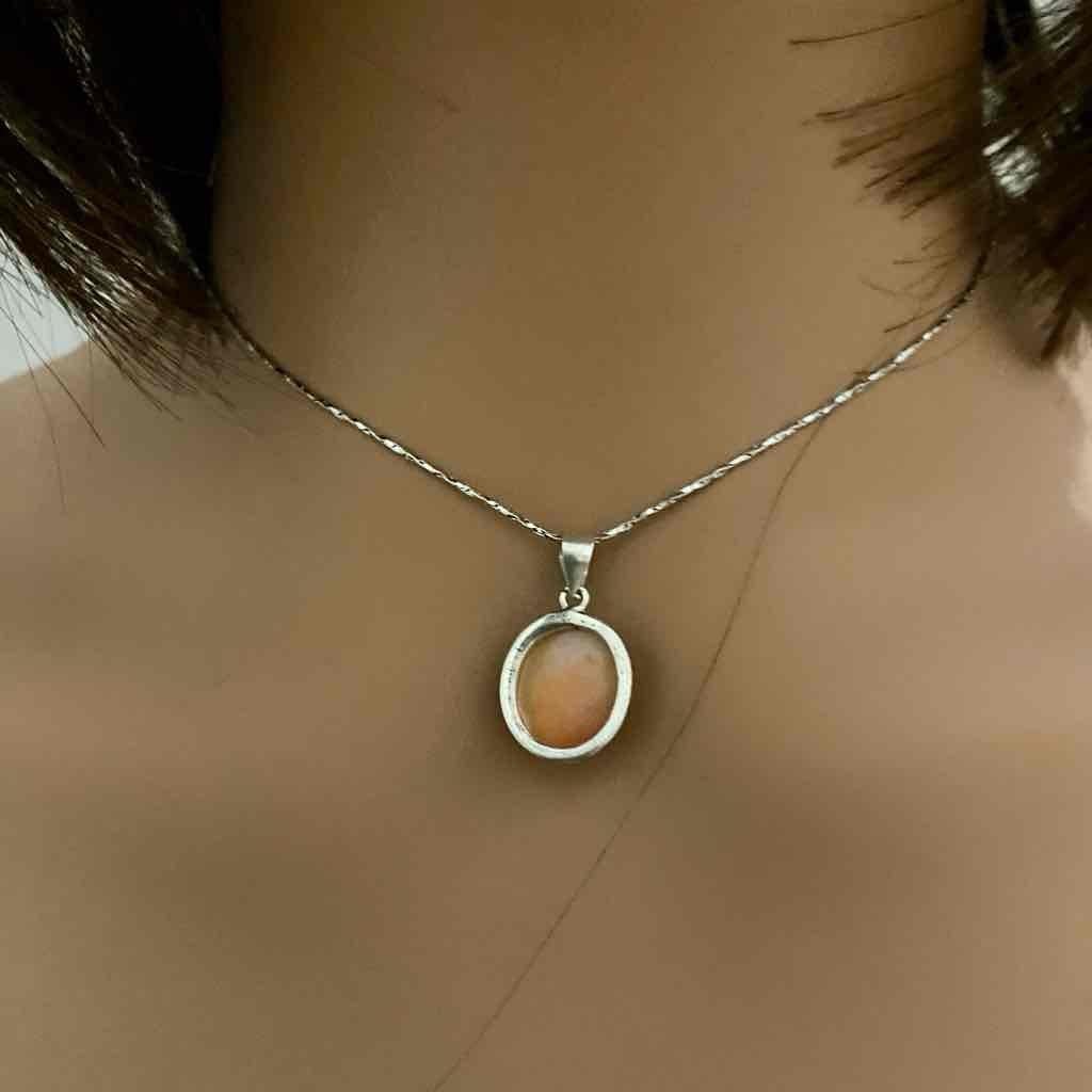 Antique Genuine Shell Cameo- Sterling Pendant w/ 16-inch 925 Chain Necklace