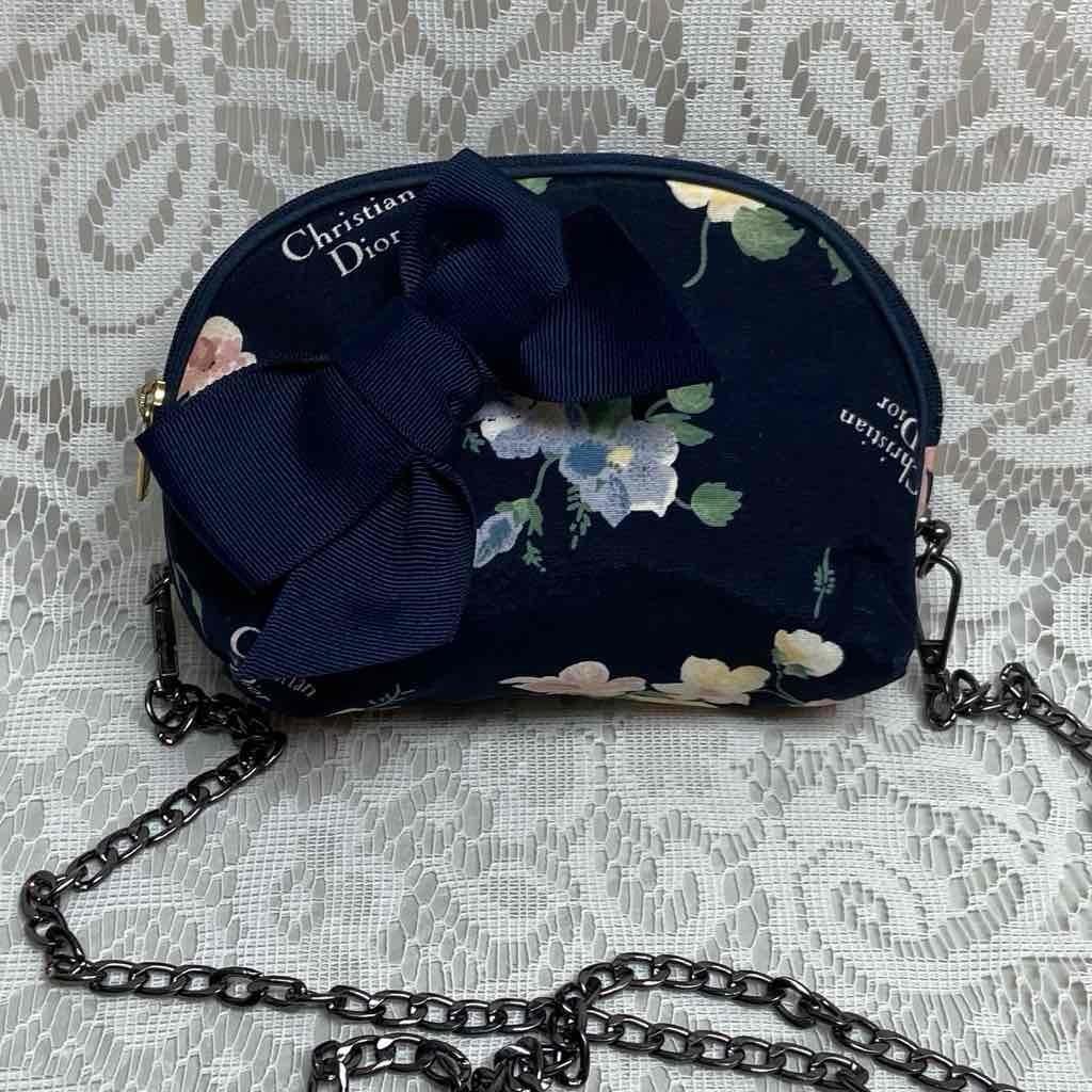 Christian Dior Blue Floral Complimentary Cosmetic Pouch- Crossbody 6.5inx4inx2in