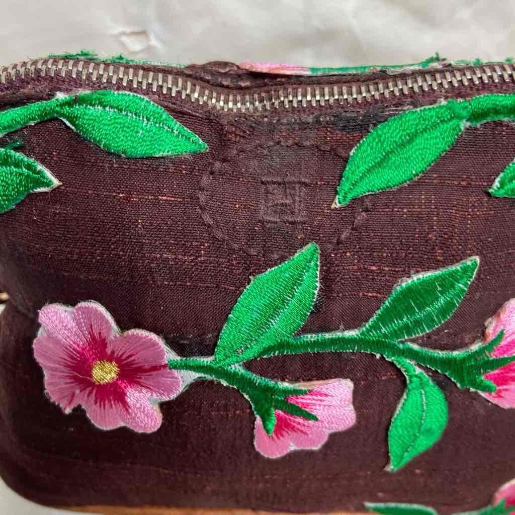 Hermes, Small, Burgundy Silk , Pink Floral Crossbody 6in x 4.5in x 2.5in