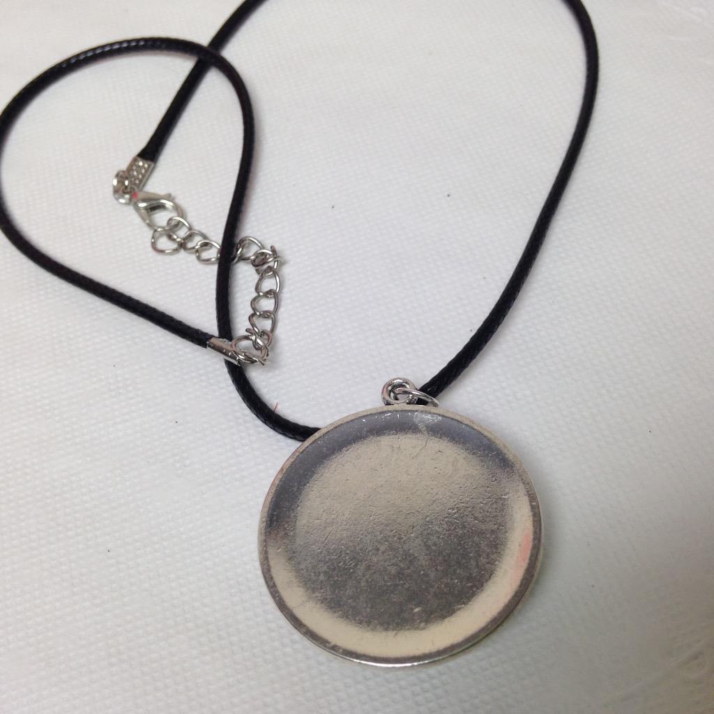 2 in 1 Combo-1.25in Round Blue Willow Cord Necklace and 3.5in L Silver Key Chain