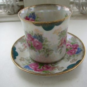Vintage, Can Style, Floral, Pearl Iridescent Cup and Saucer