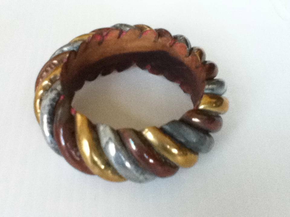 Stunning, Chunky, Handcrafted, Tri-colored Bangle Bracelet