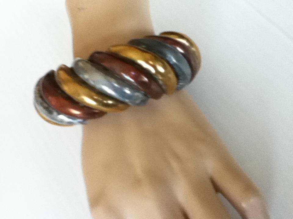 Stunning, Chunky, Handcrafted, Tri-colored Bangle Bracelet
