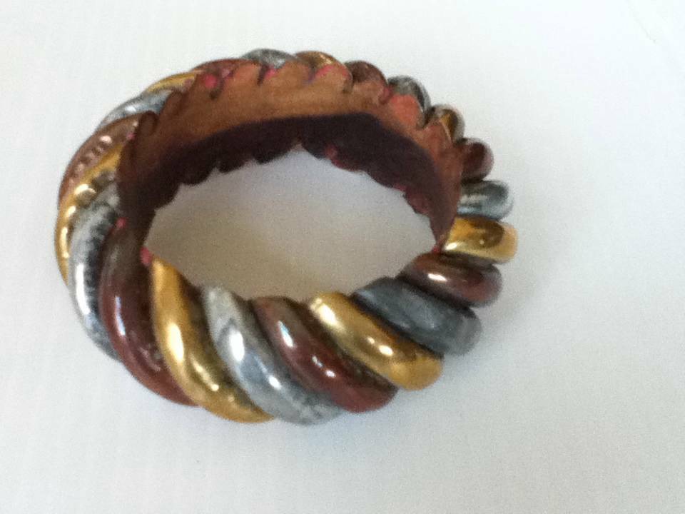 Stunning, Chunky, Handcrafted, Tri-colored Bangle Bracelet