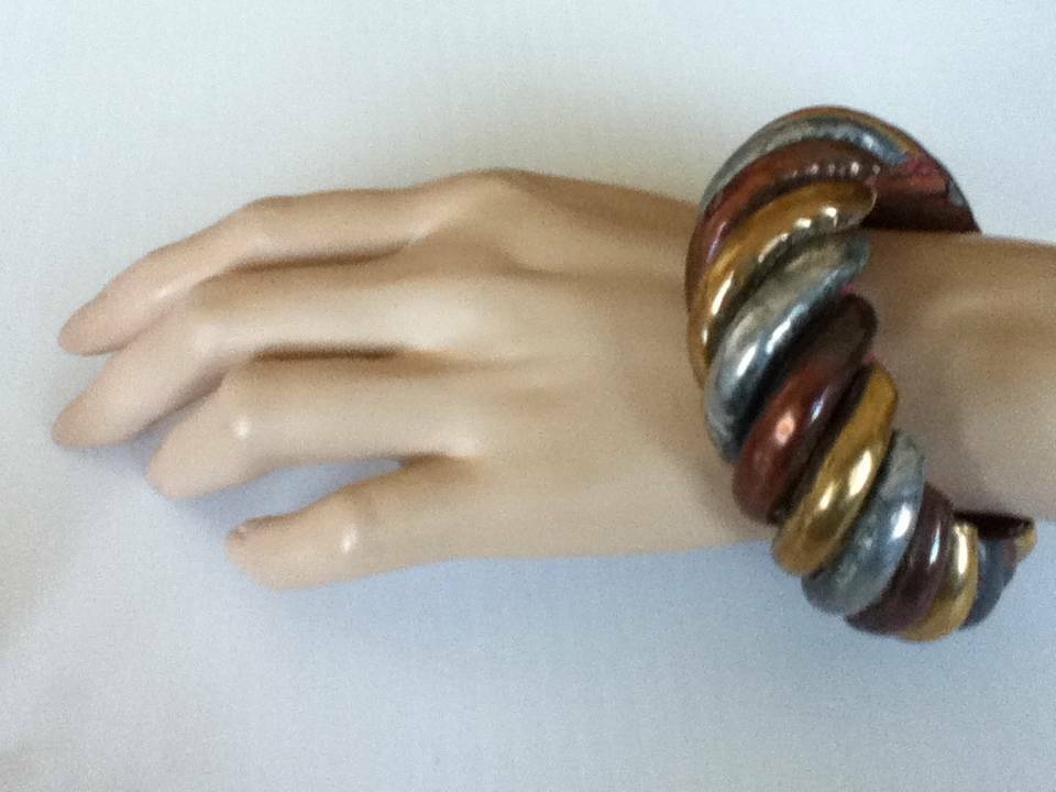 Stunning, Chunky, Handcrafted, Tri-colored Bangle Bracelet