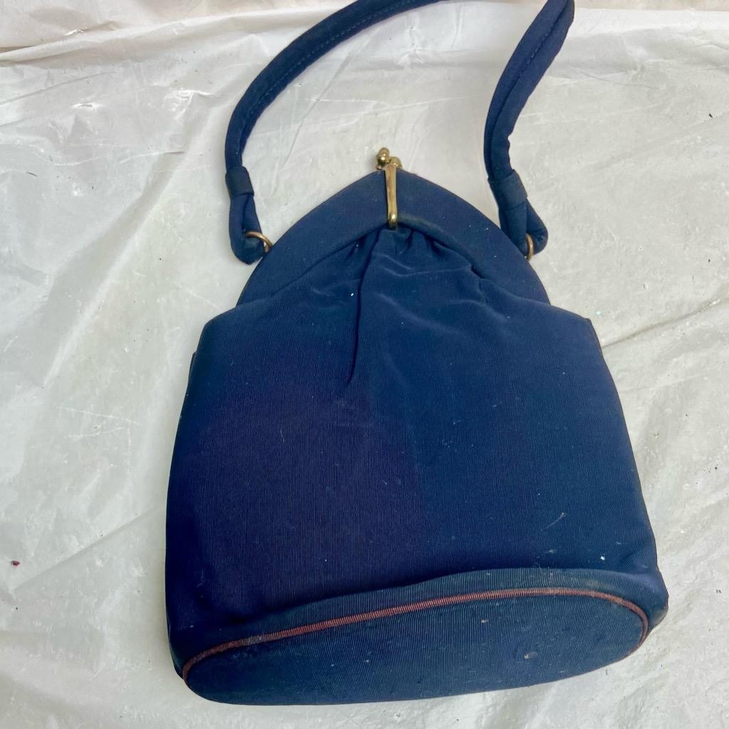 Vintage, Art Deco Navy Blue Evening Bag 10in x 7in x 4in