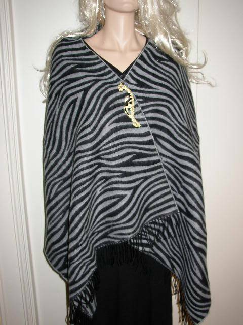 Beautiful, Gray and Black Wool Animal Print Scarf, Wrap, Shawl, etc.