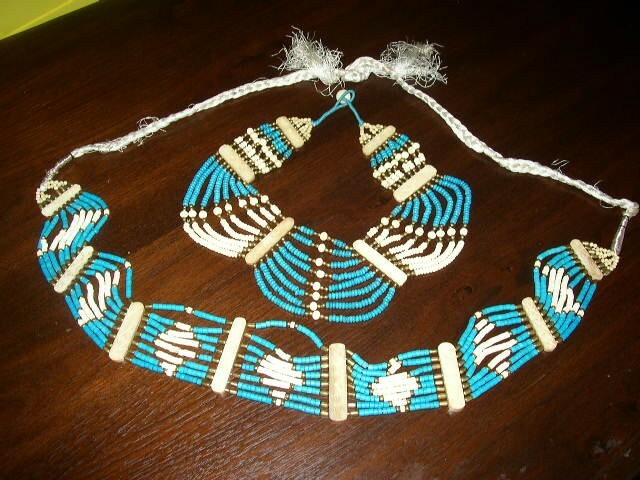 Vintage SouthWestern Beaded Turquoise Necklace and Belt - Runway Jewelry