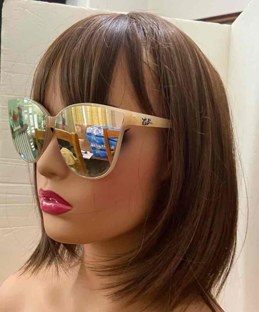 Ray-Ban Oversized Cat Eye Tan- Cream Mirrored Sunglasses