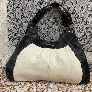 Emilie M Black and White Leather Hand Bag 18in x 13in