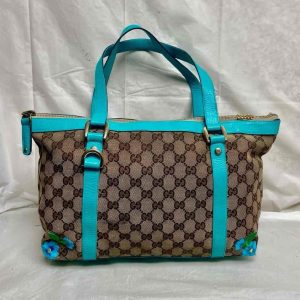 Vintage Gucci Italy, Brown Mono Beige Leather Handbag 13in x 9in x 4in