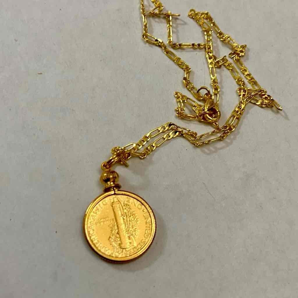 Authentic 1943 Silver (Gold Plated) Mercury Dime, with 18-inch Gold Necklace