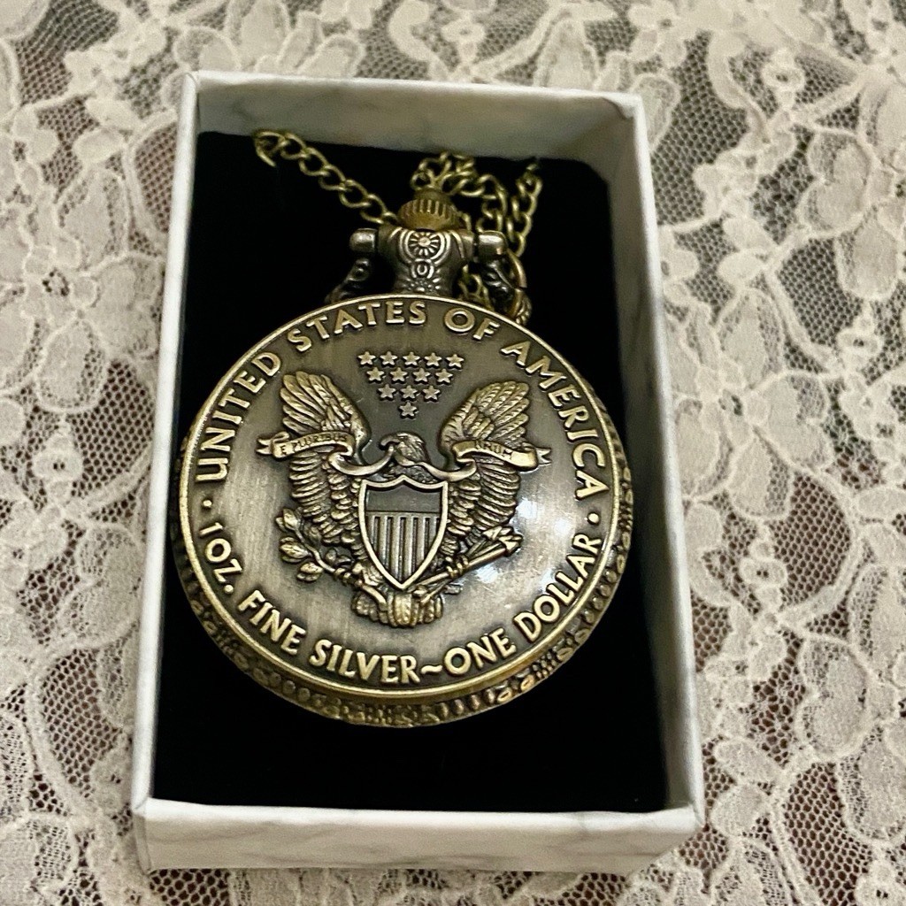 Lady Liberty Quartz Pocket Watch Pendant Necklace