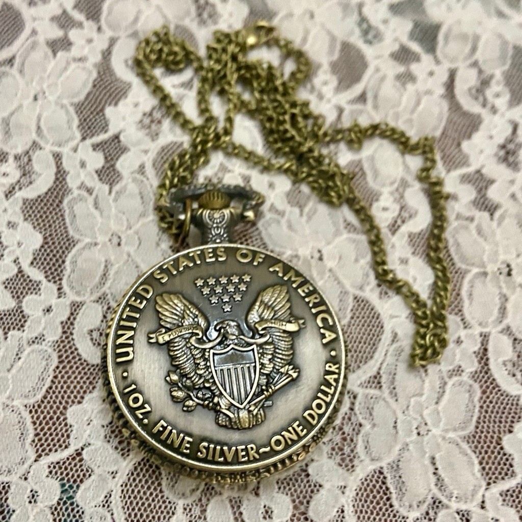 Lady Liberty Quartz Pocket Watch Pendant Necklace