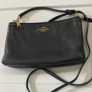 Coach 33273 Black Leather-Double Zip Compartment Crossbody