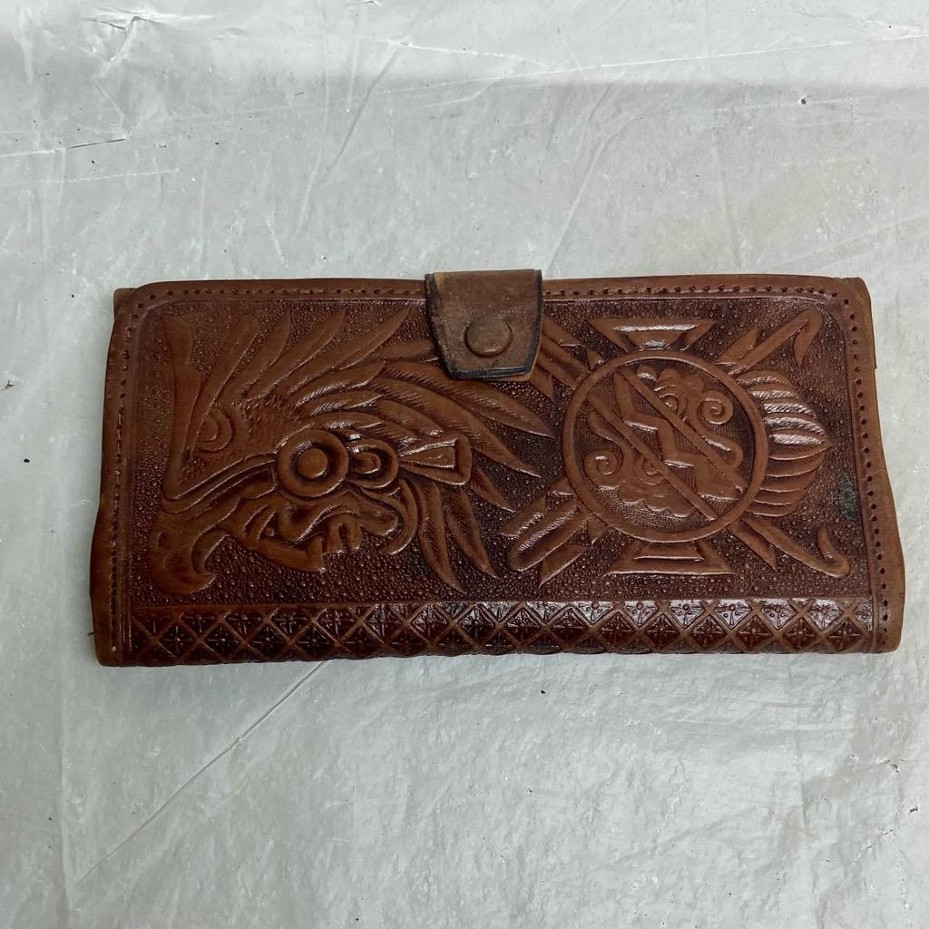 Vintage, Mexico Brown Leather, Long Wallet 7in x 3.5in
